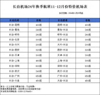 好消息！长治机场推出特价机票  